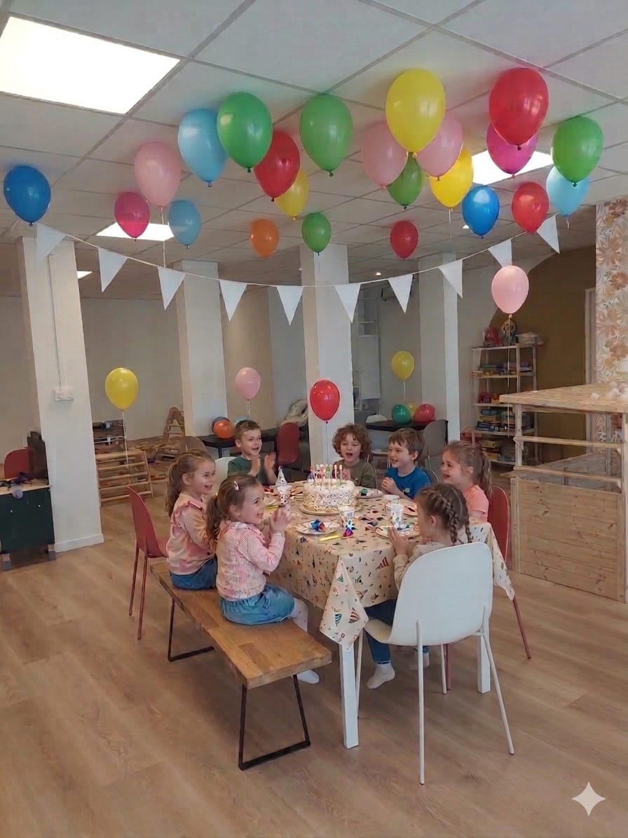 Espace anniversaire avec grand tableau noir